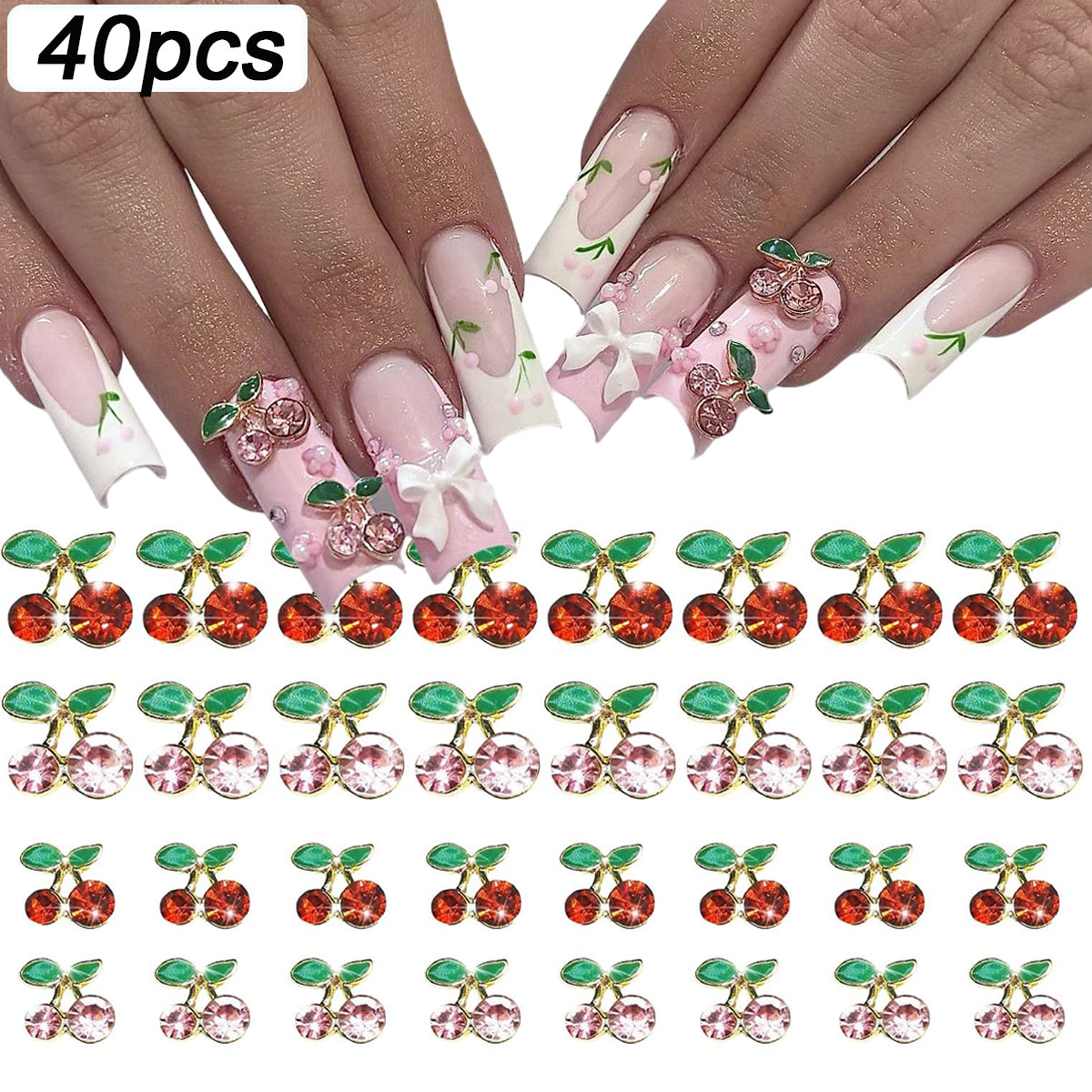 Nail Art Red Cherry - 40 peças de Gemas de Diamante