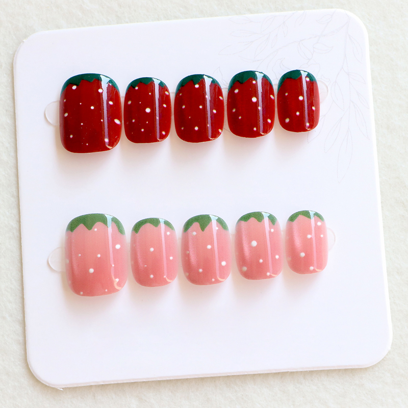 Nail Art Strawberry - 10 Peças Unhas Postiças Femininas Modernas