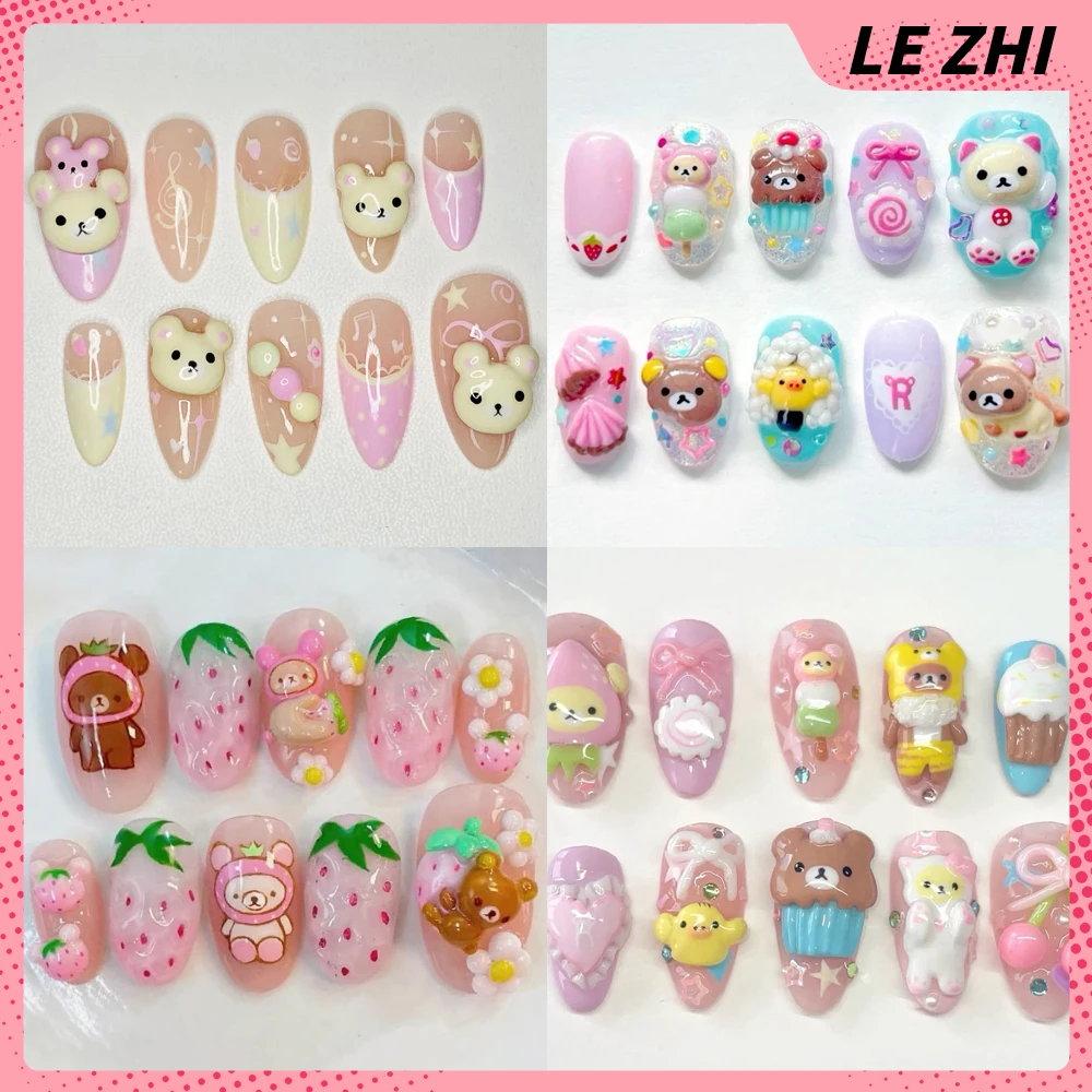 Nail Art Strawberry - 3d artesanal rilakkuma imprensa em arte