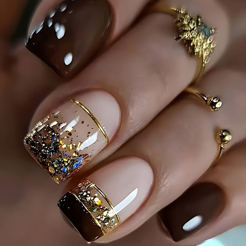 Nail Art Full Design - Unhas postiças curtas quadradas para mulheres,