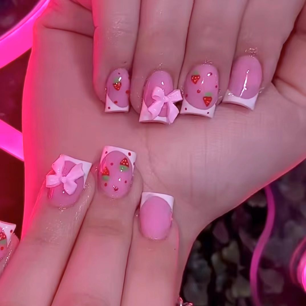 Nail Art Strawberry - 24 pçs vermelho morango projetos dicas