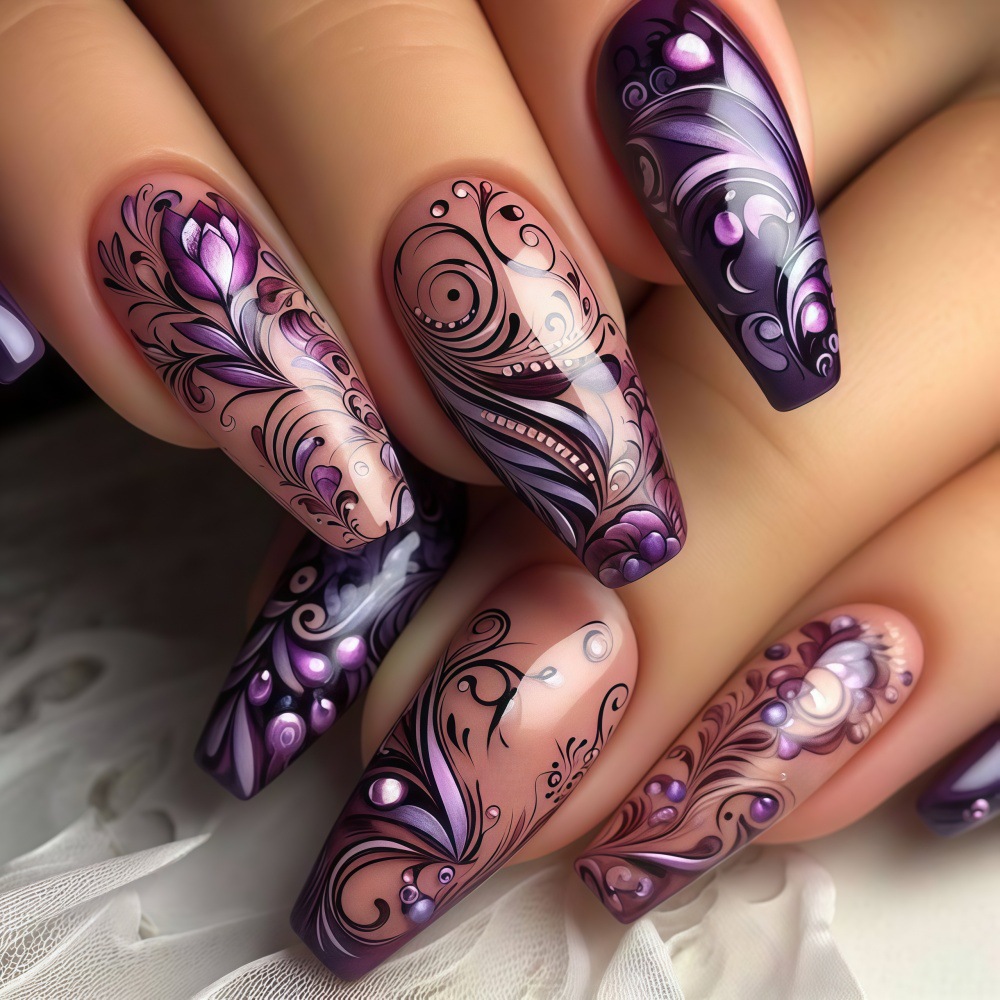Nail Art Full Design - Unhas postiças médias para mulheres e