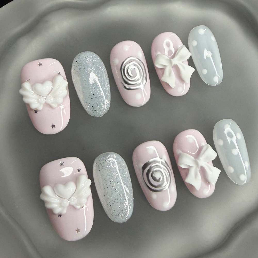 Nail Art Vintage - Unhas Postiças Coreanas Vintage Wishcore Curtas