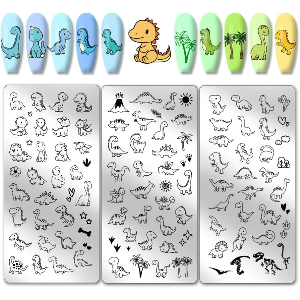 Nail Art Inspo - 3 pçs dinossauro placas de carimbo