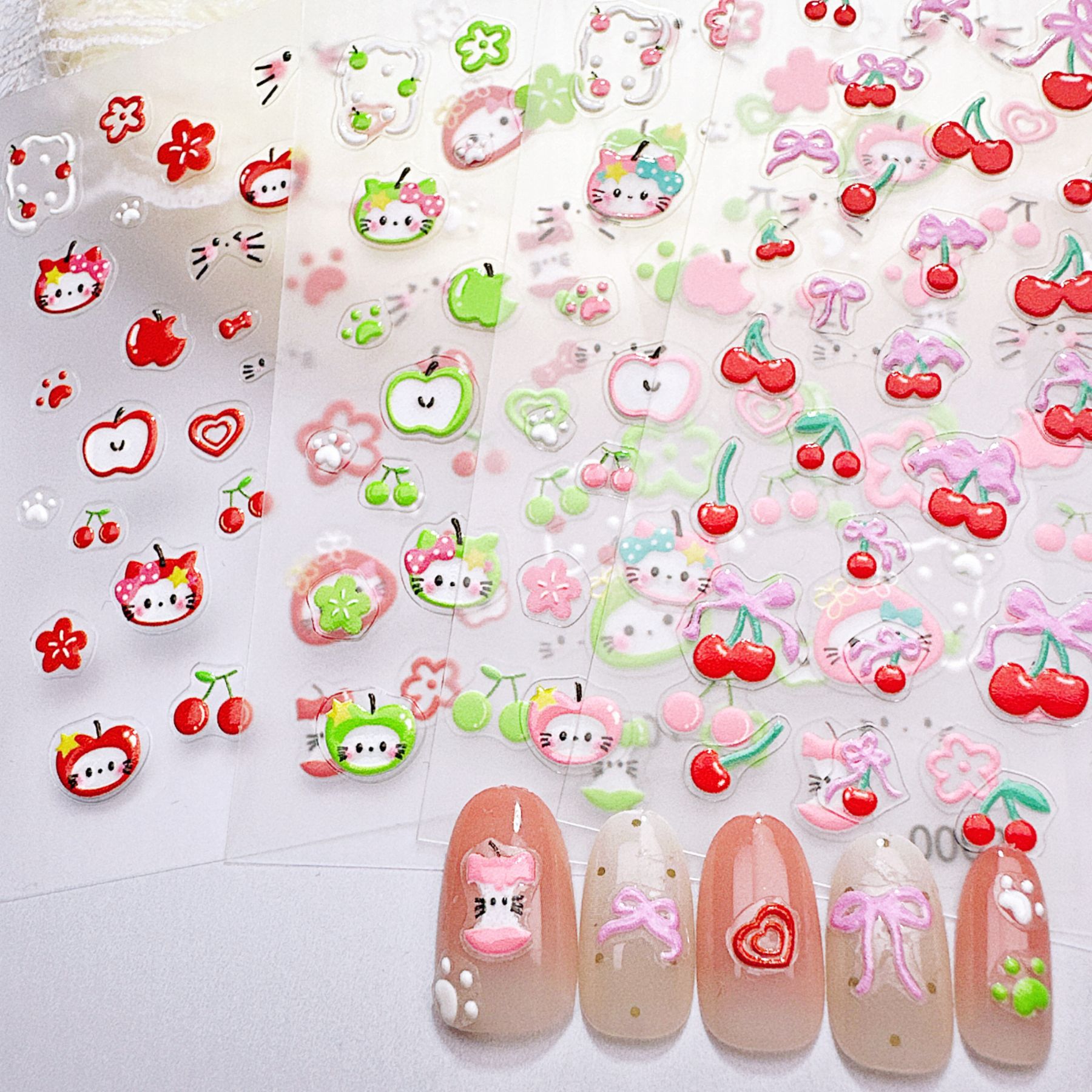 Nail Art Red Cherry - 1Pç Adesivos de Unha de Gatinho