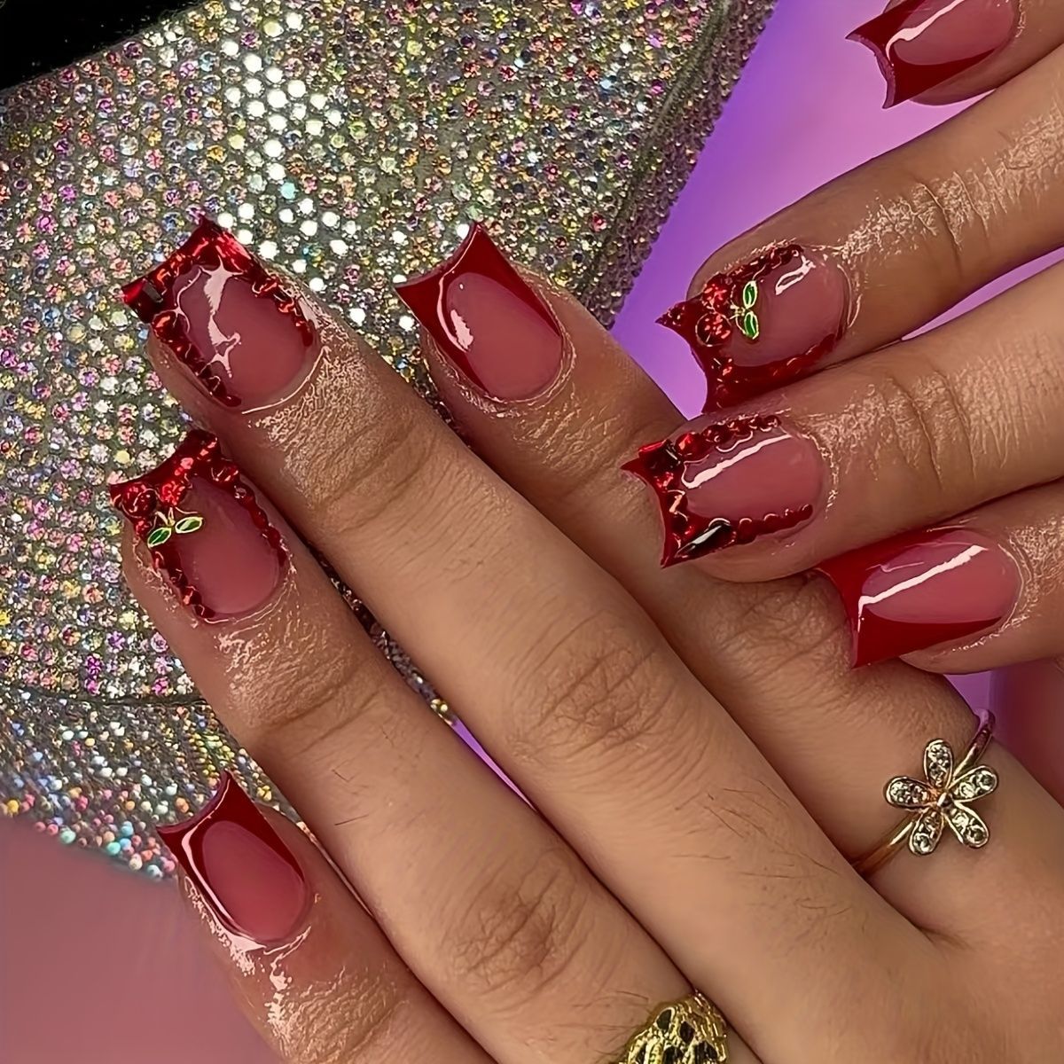 24 pçs terminado unhas falsas  - Nail Art Red Cherry avaliação e preço
