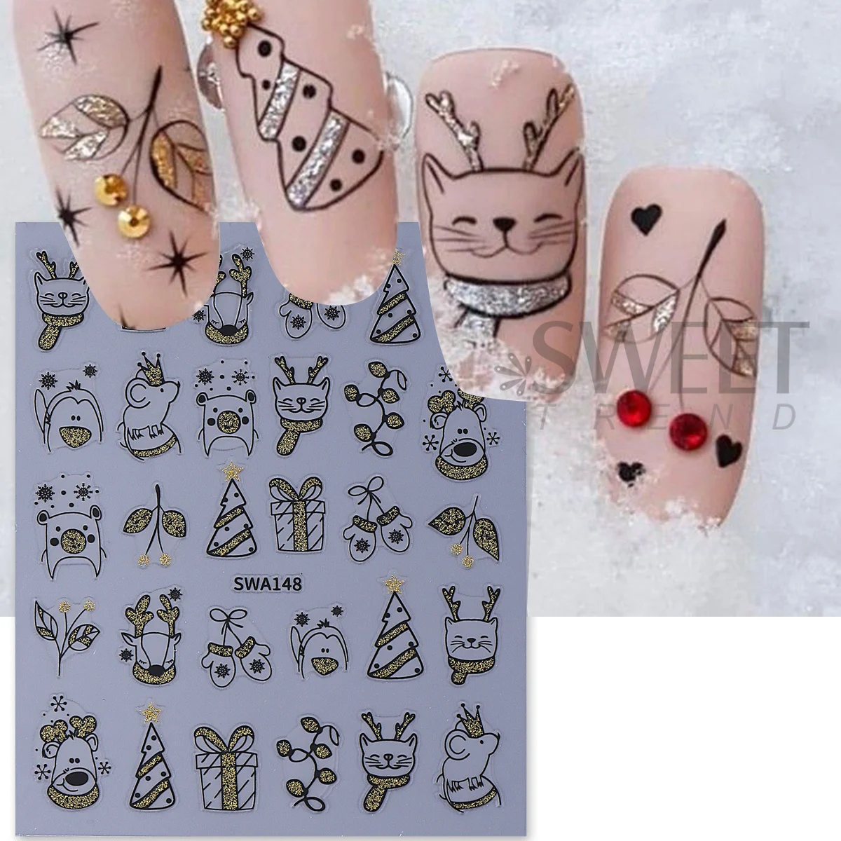 2 pçs brilhante dos desenhos a - Nail Art Xmas Simple avaliação e preço