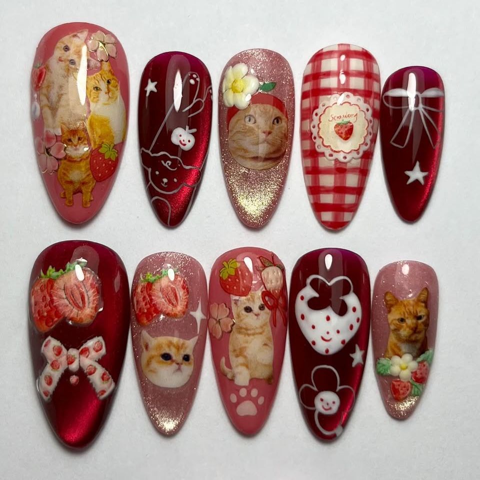 24 pçs morango olho de gato im - Nail Art Strawberry avaliação e preço