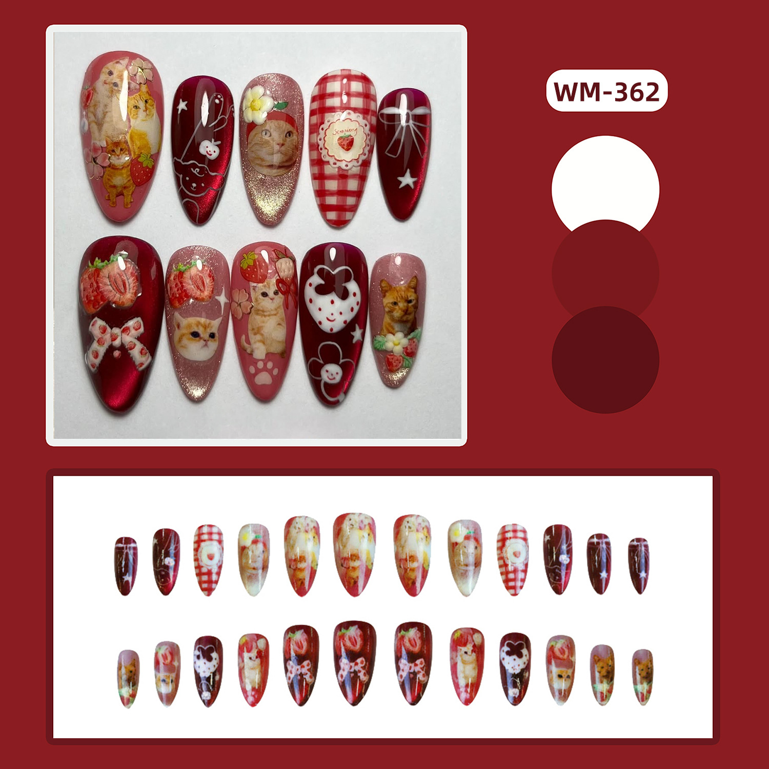 24 pçs morango olho de gato im - Nail Art Strawberry avaliação e preço